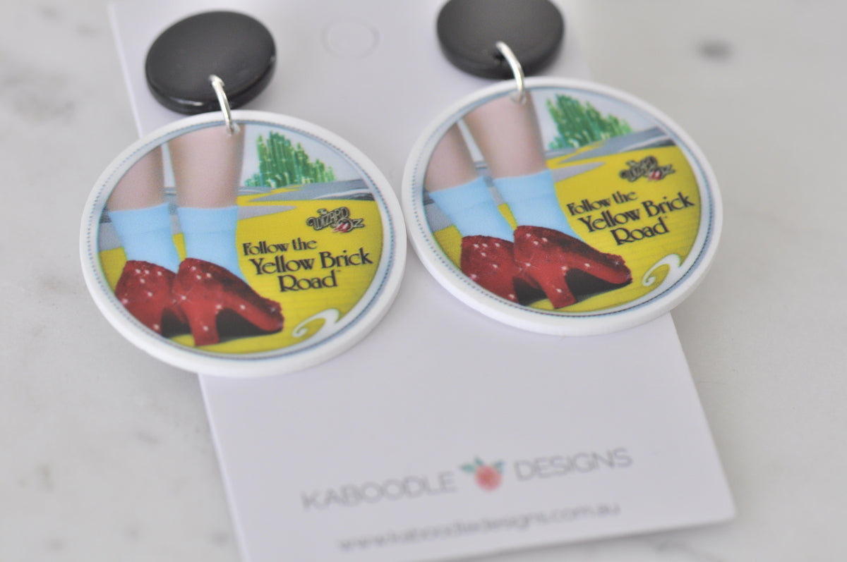 Acrylic Wizard of Oz Dorothy Red Shoes Drop Earrings
