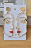 Red Lip Rhinestone Face Cutout Woman Girl Novelty Fun Drop  Stud Earrings