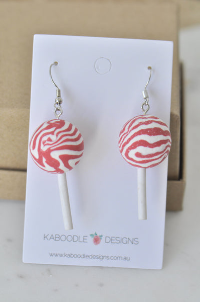 Peppermint Swirl Lollipop Candy Novelty Fun Drop Dangle Earrings