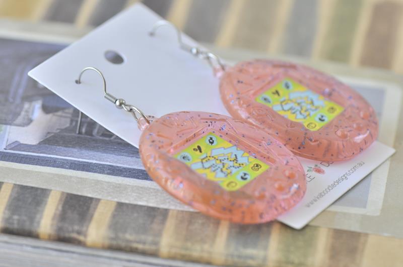 Acrylic Perspex Nostalgic Retro Tamagotchi Drop Earrings - Pink