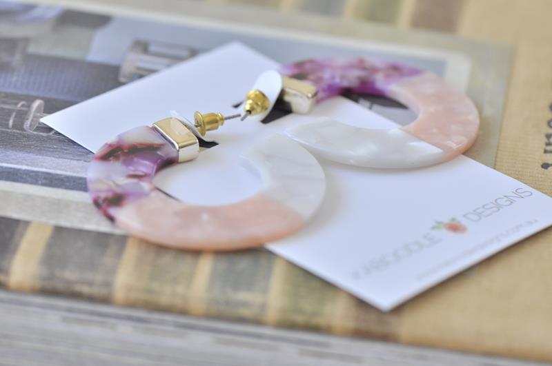 Acrylic Perspex Circle Round Hoop Earrings - Purple Pink