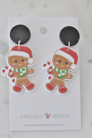 Acrylic Christmas Santa Hat Gingerbread Man Cookie Candy Cane Drop Dangle Earrings