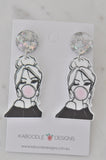 Acrylic Girl With Bubble Gum Chewing Gum Drop Dangle Earrings