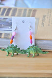 Novelty Dinosaur Hearts Dangle Drop Earrings - Stegosaurus