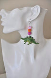 Novelty Dinosaur Hearts Dangle Drop Earrings - Stegosaurus