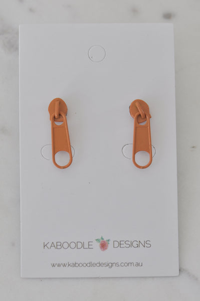 Novelty Zip Stud Earrings - Orange