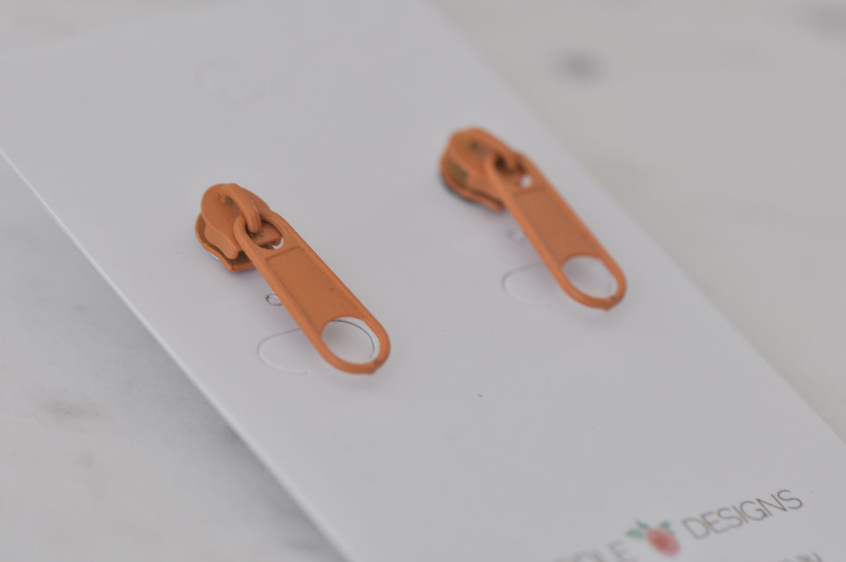 Novelty Zip Stud Earrings - Orange