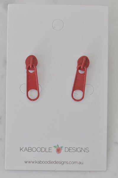 Novelty Zip Stud Earrings - Red