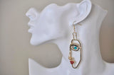 Face Cutout Woman Girl Red Lip Rhinestone Novelty Fun Drop  Stud Earrings