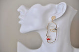 Red Lip Rhinestone Face Cutout Woman Girl Novelty Fun Drop  Stud Earrings
