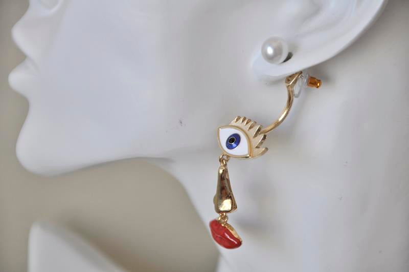 Eyes and Lips Face Novelty Fun Drop Dangle Earrings