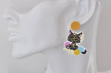 Acrylic Kitten Cat Goldfish Bowl Wool Yarn Drop Dangle Earrings