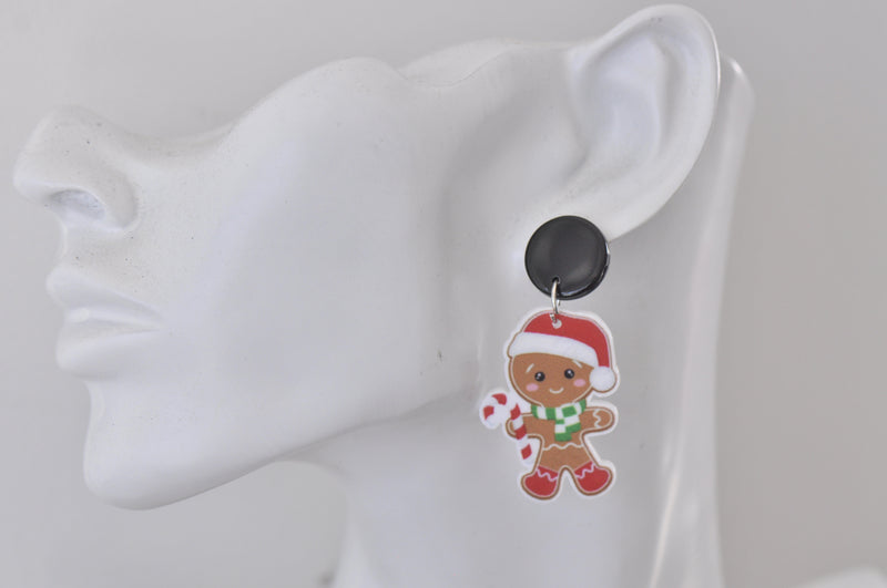 Acrylic Christmas Santa Hat Gingerbread Man Cookie Candy Cane Drop Dangle Earrings