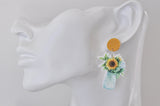 Acrylic Sunflower In A Jar Drop Dangle Earrings