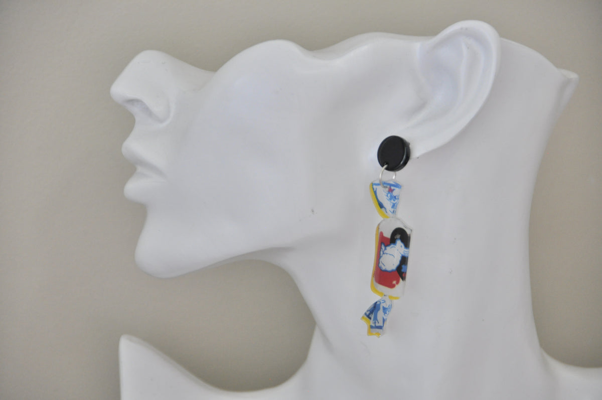 Acrylic Nostagic White Rabbit Candy Lolly Stud Drop Earrings