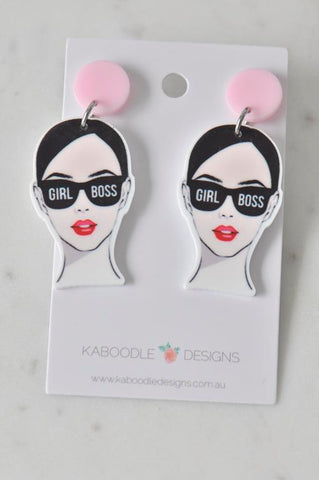 Acrylic Perspex Boss Girl Lady Face Statement Dangle Earrings