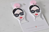 Acrylic Perspex Boss Girl Lady Face Statement Dangle Earrings