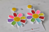 Acrylic You Are My Sunshine Happy flower Dangle Drop Earrings  Rainbow