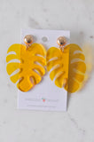 Acrylic Perspex Resin Monstera Leaf Dangle Earrings - Transparent Yellow