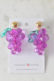 Grapes Novelty Fruit Dangle Drop Earrings - Purple