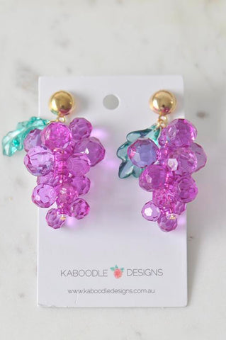 Grapes Novelty Fruit Dangle Drop Earrings - Purple