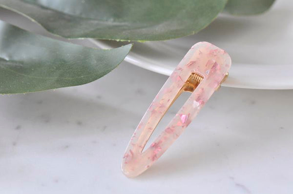 Acrylic Rectangular Barrette Hair Clip - Pastel Pink Flakes