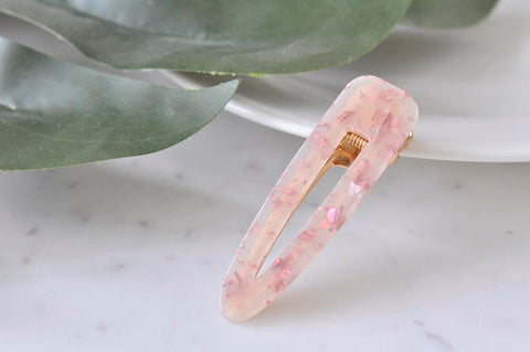 Acrylic Rectangular Barrette Hair Clip - Pastel Pink Flakes