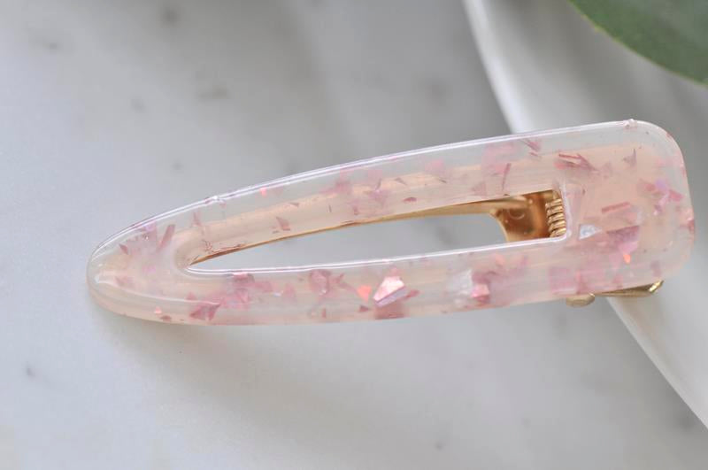 Acrylic Rectangular Barrette Hair Clip - Pastel Pink Flakes