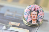 Handmade Artwork Stainless Steel Pocket Watch Necklace - Frida Kahlo Pastel Pink