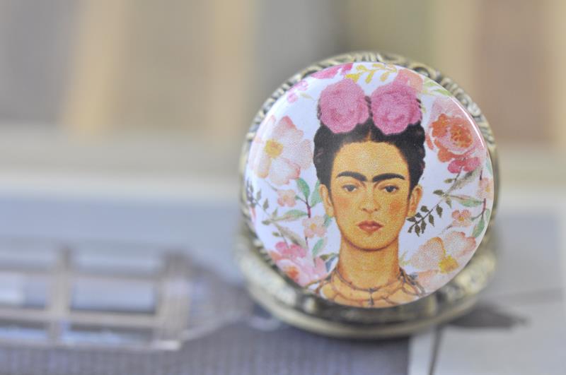 Handmade Artwork Stainless Steel Pocket Watch Necklace - Frida Kahlo Watercolour