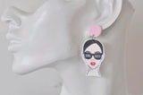Acrylic Perspex Boss Girl Lady Face Statement Dangle Earrings