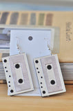 Acrylic Perspex Laser Cut Retro Cassette Tape Drop Earrings - Pink