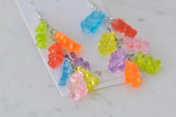 Miniature 3D Candy Gummy Bear Cluster Dangle Drop Earrings