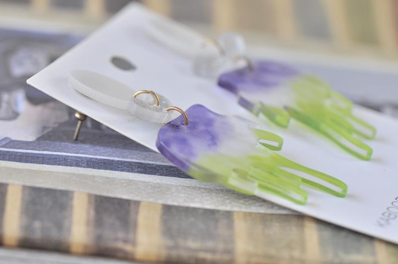 Acrylic Glitter Print Brush Drop Dangle Earrings - Green Purple