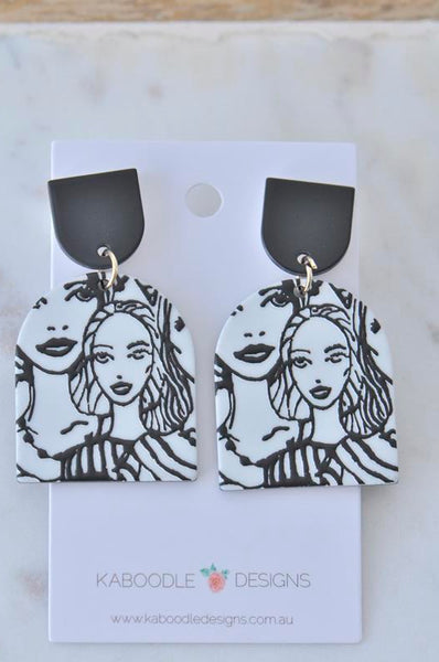 Geometric Girls Faces Statement Drop Dangle Earrings