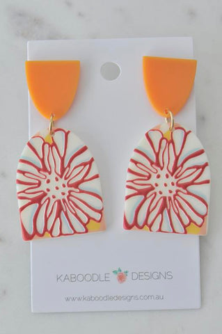 Geometric Flower Statement Drop Dangle Earrings - Orange