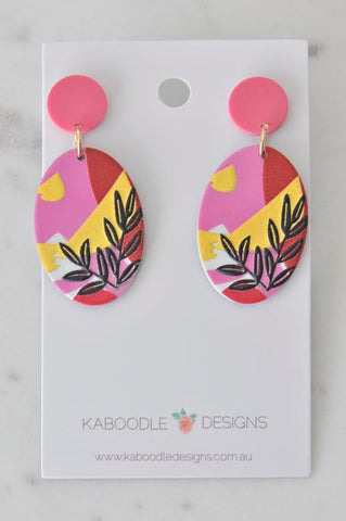 Geometric Leaves Oval Statement Drop Dangle Earrings