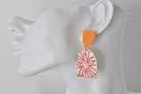 Geometric Flower Statement Drop Dangle Earrings - Orange