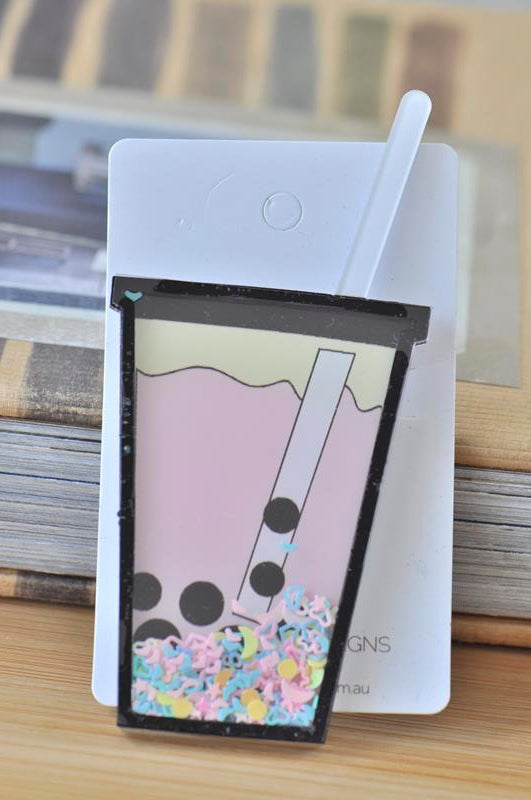 Acrylic Boba Bubble Milk Tea Large Pin Brooch