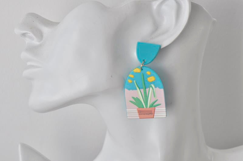 Geometric Plant Plants Statement Drop Dangle Earrings