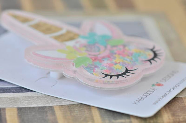 Acrylic Magical Unicorn Face Glitter Stars Sparkles Large Pin Brooch
