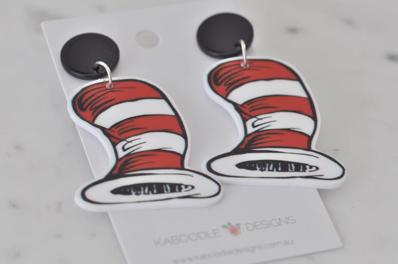 Acrylic Dr Seuss Hat Drop Dangle Earrings