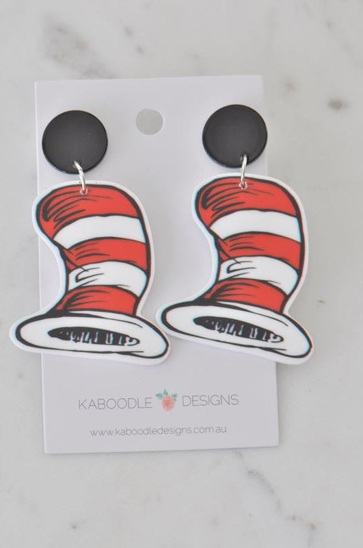 Acrylic Dr Seuss Hat Drop Dangle Earrings