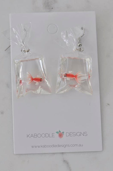 Novelty Resin Goldfish Koi Gold Fish Bag Dangle Earrings