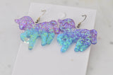 Resin Rainbow Glitter Unicorn Dangle Drop Earrings - Purple Blue