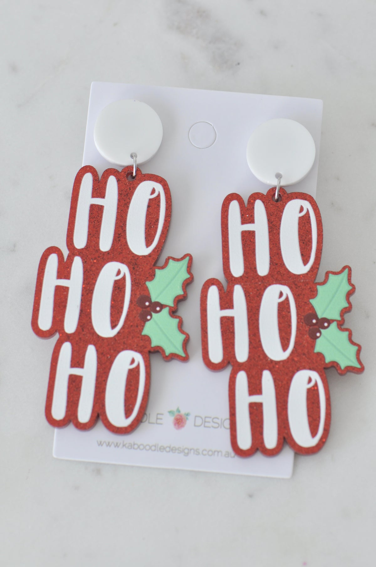 Acrylic Christmas Merry Christmas Xmas HoHoHo Holly Berry Leaves Drop Dangle Earrings