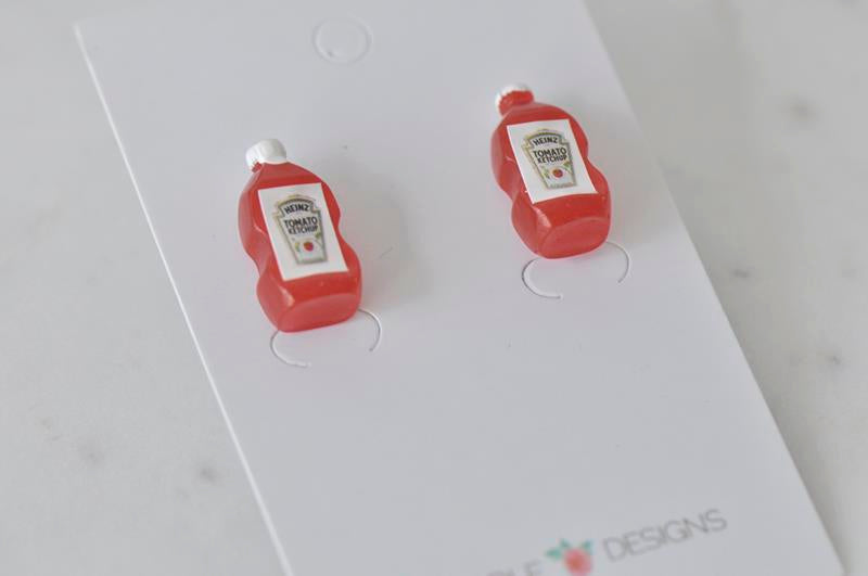 Tomato Sauce Bottle Novelty Fun Drop Dangle Earrings
