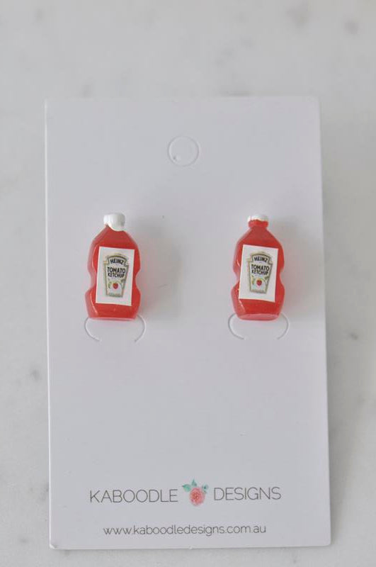 Tomato Sauce Bottle Novelty Fun Drop Dangle Earrings
