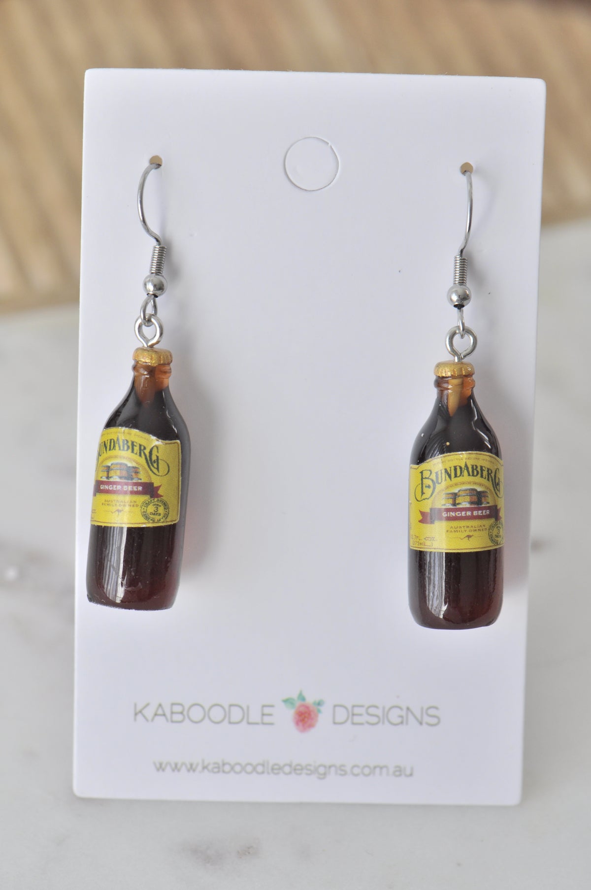 Bundaberg Ginger Beer Bottle Alcohol Novelty Fun Drop Dangle Earrings