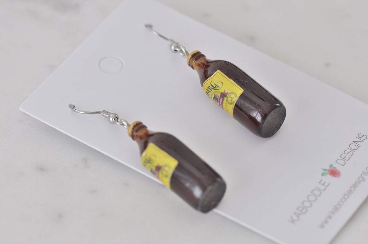 Bundaberg Ginger Beer Bottle Alcohol Novelty Fun Drop Dangle Earrings